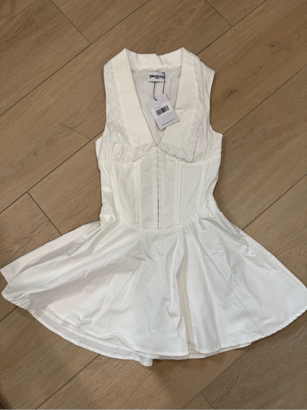 Princess Polly White Lace-Trim Sleeveless Fit-and-Flare Dress